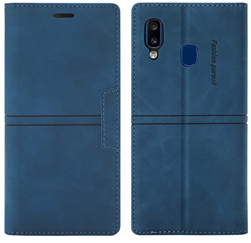 OKZone Coque pour Samsung Galaxy A20E/A10E - Étui Portefeuille Magnétique Antichoc en Cuir avec Fentes pour Cartes et Rabat (Bleu)