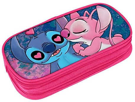 wopin Trousse Stitch Fille, Trousse Double Compartiment Fille,Grande Trousse Scolaire Fille Stitch,pour Enfant et Enfant(Rose)