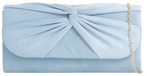 Suede Pleated Style Bridal Prom Wedding Evening Clutch Party Purse Hand Bag (Soft Blue/Serenity)