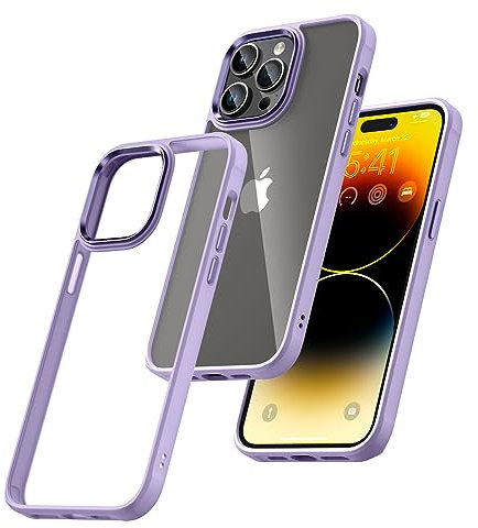 TILIYOO Designed for iPhone 14 Pro Max Case 6.7 inch, Metal Buttons and Camera Ring 360° Shockproof Drop Protection Matte Silicone Bumper Slim Clear Hard Phone Cover, Never Yellowing, Light Purple