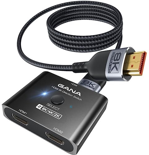 GANA HDMI 2.1 Switch, Ultra HD 8K Bidirectional Splitter, 4K@120Hz, 8K@60Hz, Aluminum Selector for PS5/PS4, Xbox, Roku, TV, Fire Stick (Black) 【with 1.2M Cable】