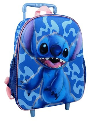 mybagstory - sac a dos Stitch catable fille maternelle -Trolley - Bleu - Enfant - Ecole - Garderie - Primaire - Taille 30,5 cm - Bretelles réglables – Roulettes – Idée Cadeau – 100 ans Disney