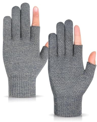 Becellen Rutschfest Strickhandschuhe, Fingerlose Thermisch Handschuhe Touchscreen Winter Gestrickte Glove für Herren Damen