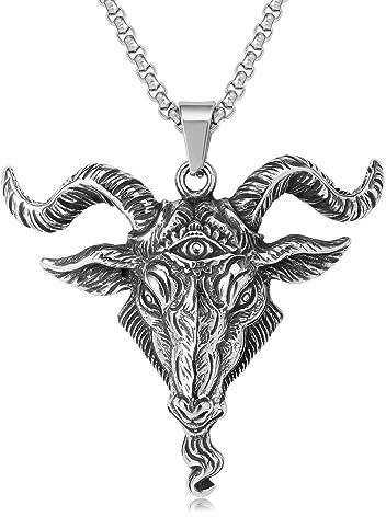 YAHOYA Viking Lucifer Satan Ram Necklace Vintage Punk Eye of Truth Men's Pendant Gothic Demon Satan Trend Jewelry