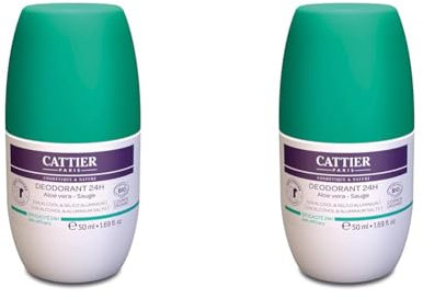 Cattier Deodorant Aloe Vera Salbei Roll-on, ohne Aluminiumsalze, Naturkosmetik, 50 ml (Packung mit 2)