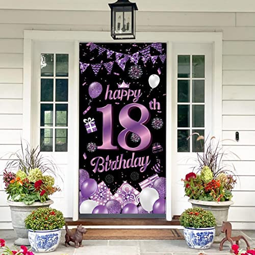 Purple 18th Birthday Banner - Door Decoration for Boy or Girl Parties