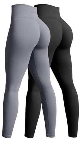 OQQ 2-teilige Yoga Leggings für Damen Nahtlos Workout Hohe Taille Po-Lifting Athletische Leggings Schwarz Grau