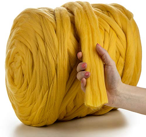 MeriWoolArt® 100% XXL Merino Wolle Garn 4-5 cm Dicke Wolle Garn, Filzwolle Trockenfilzen Nassfilzen, DIY Klobiges Wolle Garn Decke, Decke Baby Wolle, Arm Stricken Decke Garn Yellow, 250g