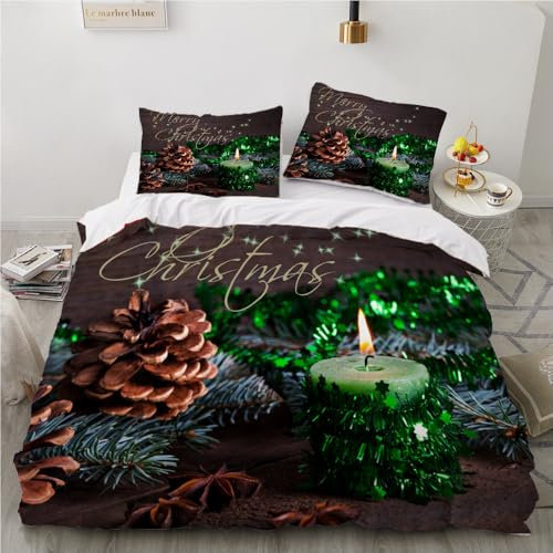 YASMENG Bettwäsche Weihnachten 155x220 Wintermotiv Grün Braun 3D Bettwäsche Weich Mikrofaser Bettwäsche 3 Teilig für Jugendliche Kinder Zimmer Deko mit Reißverschluss und 2 Kissenbezüge 80x80 cm