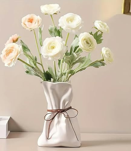 QIJIAYU Papiertütenvase, weiße Keramikvase, böhmische dekorative Vase für Moderne Heimdekoration, Hochzeit