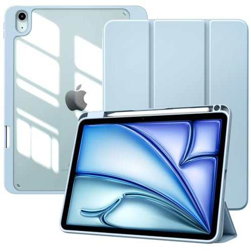 TiMOVO Funda para iPad Air 11 Pulgadas (M3/M2-2025/2024), iPad Air 5ª/4ª Generación (2022/2020) 10.9'', Funda Delgada Trasera Transparente y Runura para Lápiz, Auto Activación/Reposo, Azul Cielo