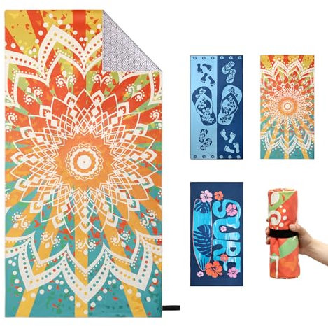 Yeahshion Schnell Trocknendes Strandtuch 180 x 90 cm, Großes Sanddichtes Mikrofaser-Sporthandtuch, Ttragbares Strandtuch für Sport, Reisen, Yoga, Schwimmen, Mandarinen
