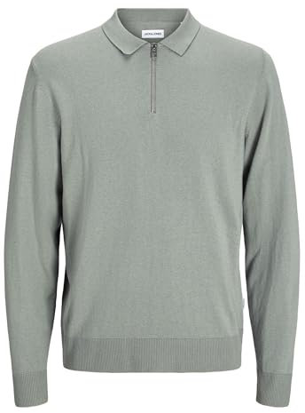 JACK & JONES Men's Jjeemil Knit Polo Half Zip Ls Noos Jumper, Iceberg Green, L