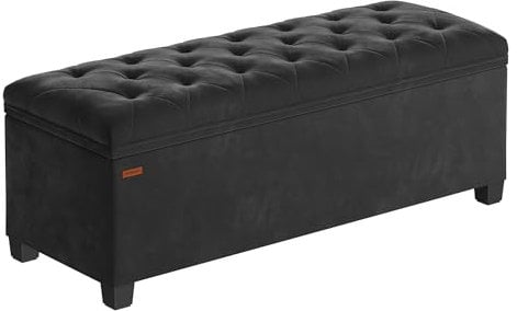 SONGMICS Storage Ottoman Bench, Ottoman Foot Rest with Legs, 40 x 110 x 40 cm, End of Bed Bench, Storage Chest, Load up to 300 kg, for Living Room, Bedroom, Entryway, Ink Black LSF089B03