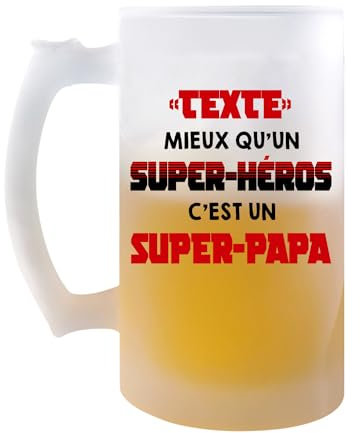Chope Personnalisable | Verre à bière Pinte Idée Cadeau à personnaliser Collègue Travail Retraite Remerciement Anniversaire Saint Valentin Noël Secret Santa Femme Homme (Super héro Papa)