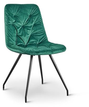 Modern Bottle Green Velvet Dining Chairs Set of 2 - Bottle Green Fabric Dining Chairs Set of 2 with Buttons and Black Metal Legs - BRANDO