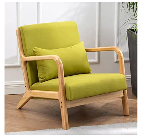Akzentstuhl für Wohnzimmer, Mid-Century Modern Polstersessel mit Kissen, Lesesessel, Leinenstoff, Bequeme Lounge-Seitenstühle für Schlafzimmer (Farbe: Grün)