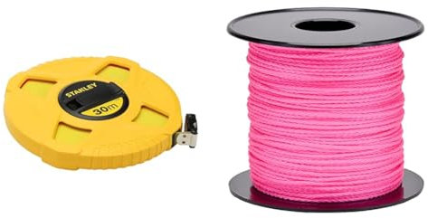 Stanley 0-34-297 Mètre À Ruban Fibre De Verre 30 M Jaune Fluo - Revêtement Pvc - Anti-Corrosion & Corde Tressée Polypropylène PP Rose Ø 1.5mm 100 M Flandria 425SR