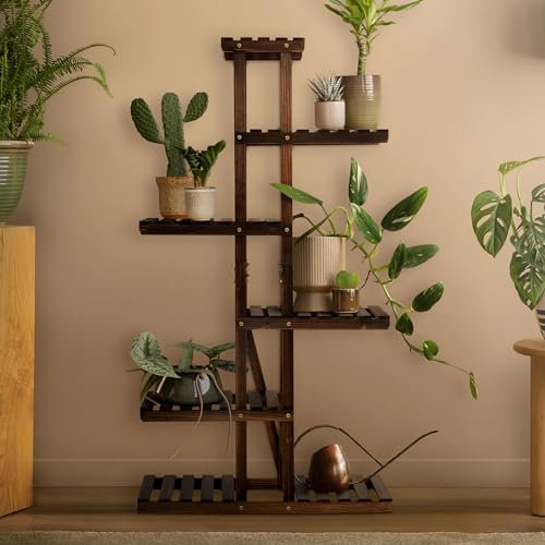 ML-Design Blumenregal aus Holz, 75x27,5x140 cm, Pflanzenregal 6 Ebenen, Blumentreppe 6 Etagen, Pflanzentreppe, Pflanzenständer, Gartenregal Draußen, Blumenständer für Balkon Wohzimmer Garten Outdoor