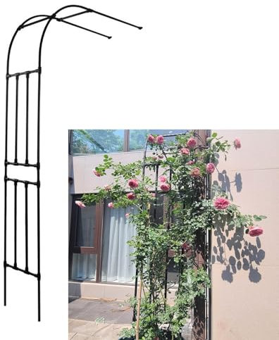 Pergola de jardin demi-ronde pour plantes grimpantes en métal avec treillis pour toile de fond de jardin 260 x 240 x 40 cm, support d'arche noir