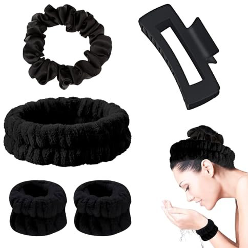 Bandeau Soin Visage et Skincare - Bandeau Cheveux Femme Maquillage, Bandeau Noir, Serre Tête Homme et Serre Tête Maquillage pour le Confort du Visage et le Soin du Spa de la Tête