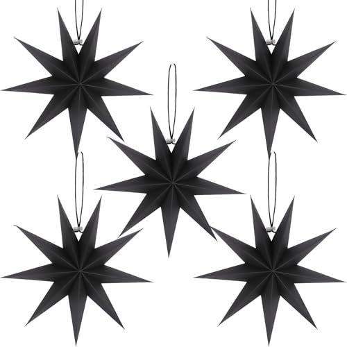 BestoFun 5 Stück Papiersterne Weihnachten 30cm Schwarz Papiersterne Faltsterne Aufhängen Weihnachten Dekoration für Tischdeko Weihnachten Zimmer Hochzeit Geburtstag