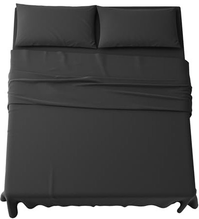 MAXIME MAISON - Completo Lenzuola Matrimoniali 4 Pezzi, Set Lenzuola Matrimoniale in Microfibra Made in Italy, Completo Letto 1 Lenzuolo con Angoli, 1 Lenzuolo Sopra, 2 Federe (Nero)