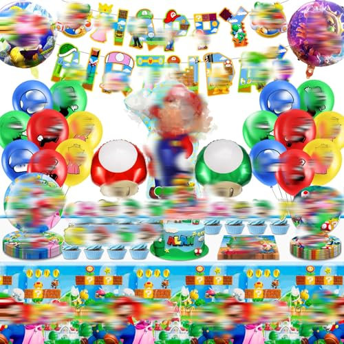 Partygeschirr Geburtstagsdeko, 76 Stück Party Geschirr Deko Set Deko Geburtstag Pappteller Kindergeburtstag Luftballons Tischdecke Geburtstag Tortendeko Deko Geburtstag Kinder für 10-20 Personen
