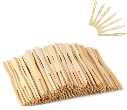 Tenedores de Bambú,200 Piezas Tenedores de FrutasTenedores de Madera,Tenedor Patatas Fritas de Madera Cuchillería Mini Tenedores de Cóctel para Fiestas para Fiestas Cumpleaños Camping Pícnic