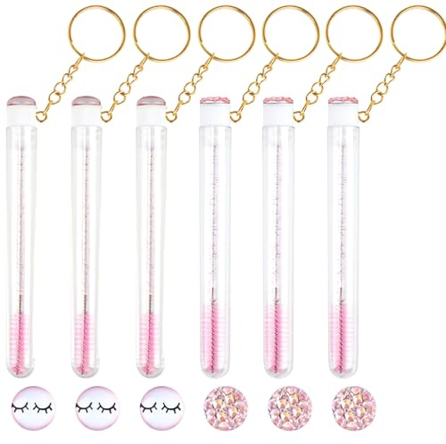 48-teiliges Einweg-Mascara-Stäbe-Set, enthält 24 Einweg-Kristall-Wimpernspulen und 24 wiederverwendbare Diamant-Schlüsselanhänger-Röhrchen mit leeren Wimpernbürsten