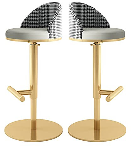Moderner Barhocker aus PU-Leder, drehbar, 2 Stück, höhenverstellbar, Thekenhocker für Küche, Insel, Grau und Gold, Farbkombination