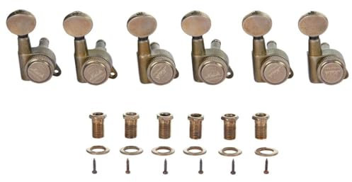 KAISH 6 Inline 18:1 Locking Tuners Tuning Keys Guitar Locking Tuning Machines with Vintage Oval Button for Strat/Tele/Electric Guitars Relic Nickel
