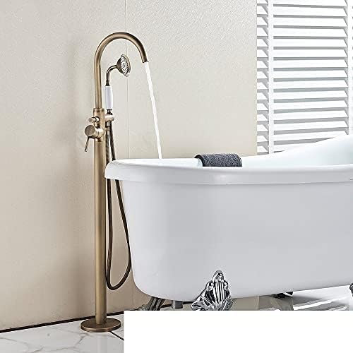 Robinet de baignoire en nickel brossé, ensemble de mélangeur de baignoire de salle de bain monté au sol, système de douche de bain à bec pivotant à poignée unique, laiton antique A Qt, laiton antique