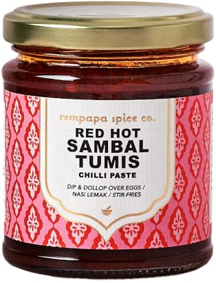 Rempapa Red Hot Sambal Tumis Chilli Paste | Vegan Sambal Dipping Sauce | Spicy Condiment for Nasi Lemak, Nasi Goreng, Laksa | Stir-fry Paste | 180g