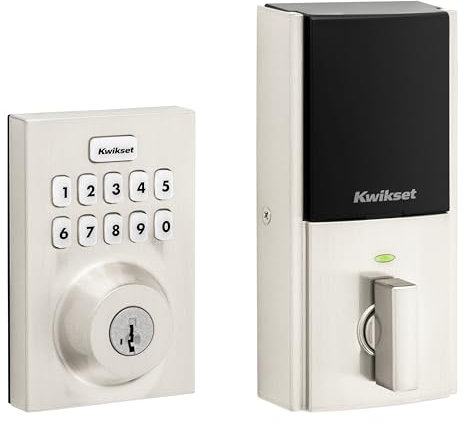 Kwikset HomeConnect 620 Z-Wave Serrure intelligente à clavier longue portée avec entrée pratique sans clé, codes utilisateur personnalisables, sécurité S2 et provisionnement SmartStart en nickel