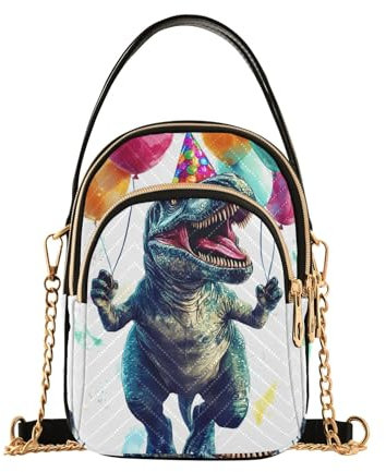 GAIREG Crossbody-Taschen für Damen, gesteppt, Umhängetasche, Dino trägt Geburtstag-1