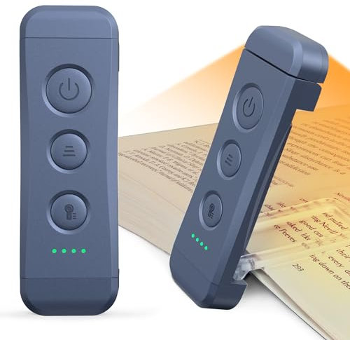 Glocusent Luz Lectura Recargable USB, Lampara de Lectura LED con Pinzas, 3 Colores Ámbar & 5 Brillos Regulables, Compacta y de Larga Duración,Regalo para los Amantes del Libro (Gris azulado)