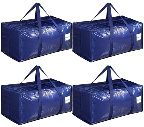 Dntorx 4 Pack 90L Moving Bags, Heavy Duty Moving Totes, Waterproof Storage Bag with tag Window, Large Packing Bags with Zips for Clothes Storage Moving Travelling Camping
