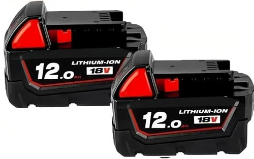 Batterie Lithium de Rechange 18 V 12000 mAh. Compatible avec Milwaukee M18 XC 48-11-1860, 48-11-1850, 48-11-1840, 48-11-1820 et 48-11-1815.(2PCS 12000mAh)