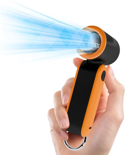 MERTTURM Ventilador de Mano, 17400RPM Ventilador Portatil con Gancho, 3000mAh Recargable Personal Mini Fan con 5 Velocidades para commutación/Caminando/Compras/Viajando -Negro & Naranja