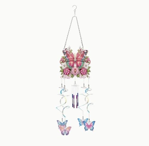 Syntego Kit fai da te 5D per pittura a vento con fiori e farfalle rosa, strass e decorazione acrilica, circa 77 cm x 17 cm