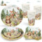 100pcs Vaisselle Animaux de la forêt Décoration Assiettes Serviettes Gobelets pour 25 Invités