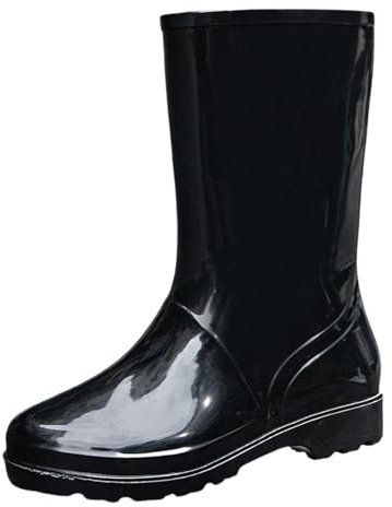 BIISDOST Stivali di gomma da pioggia da donna, stivali da giardino, scarpe da pioggia alte al ginocchio, con comoda soletta interna, antiscivolo e alti, Nero , 39 EU