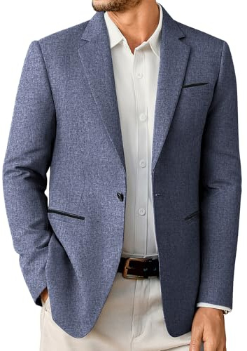 Elainone Mens Suits Casual Slim Fit Blazers for Men UK One Button Jacket Business Blue-XL