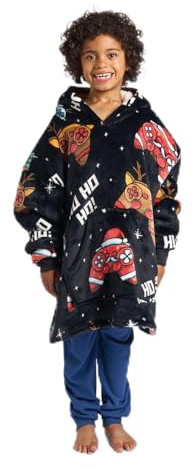 OHS Gaming Blanket Hoodie Kids Girls Teenagers Christmas Blanket Soft Warm Sherpa Fleece Hooded Blankets Oversized Hoodie Wearable Blankets Big Pocket Xmas Gifts, Black - One Size