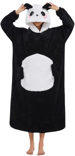 Xinlong Hoodie Decke zum Anziehen Oversize Damen mit Ärmeln und Kapuze Panda Deckenpullover Unisex Tragbare Decken Tiere Ärmeldecke