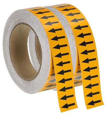 QUARKZMAN Richtungsrohr Fluss Pfeil Klebeband Schwarz Auf Gelb | Rohrleitung Pfeil Aufkleber, 1-1/5 Zoll x 65 Fuß, Rohrkennzeichnungsetiketten, Für Rohrflussmarkierungen