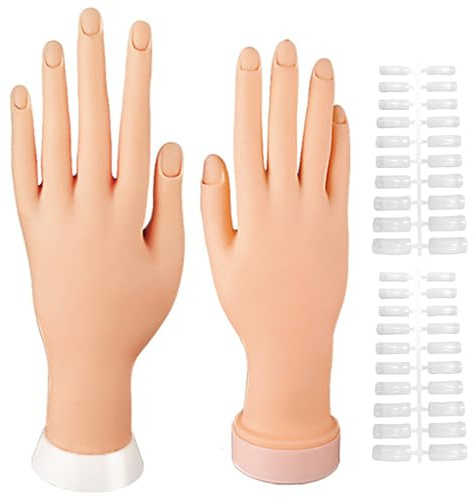 1 Paar Nagel-Übungshand mit 200 Stück Nagelaufkleber, Silikon-Mannequin-Hand, flexible, biegbare Übungshand für Acrylnägel, Maniküre, Hände, Kunsttraining..