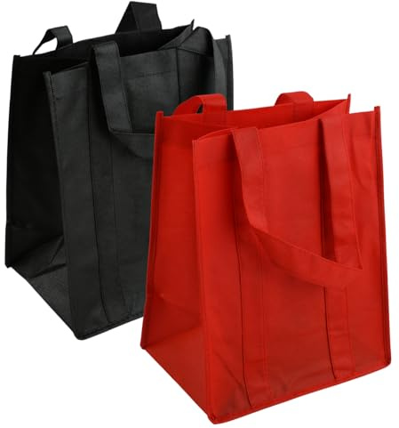 Hontaog 2PCS Wine Carrier Bag 6 Bottles, 31 X 25 X 18cm Storage Reusable Wine Bottle Gift Holder with Compartment Carry Handle, for Storing Carrying Wine Beer Champagne, Black + Red