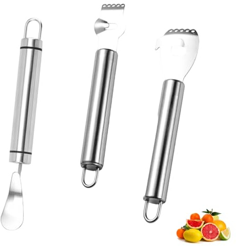 3 stycken set apelsinskalare och skalare i rostfritt stål, citronskrapa, citronskal, citrusskalare, zester, för citroner, lime, apelsiner, mandariner, snabbskalning